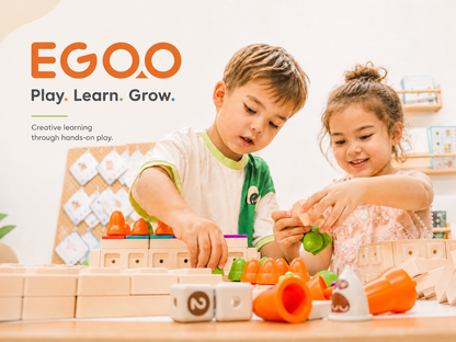 Preschool students collaborating around a classroom table building colorful modular magnetic forest patterns with Egoo Magnidesk.