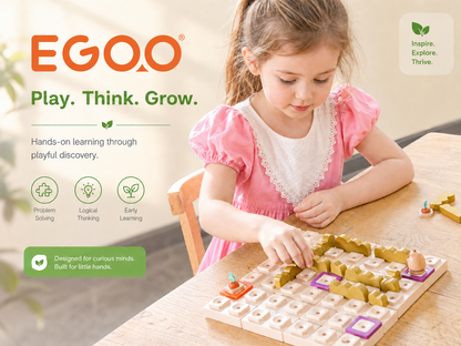Young children exploring sequence rules and math concepts using wooden figure pieces on an Egoo Magnidesk pegboard.